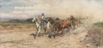Enrico Coleman Painting - Butteri and genre at full gallop Enrico Coleman genre